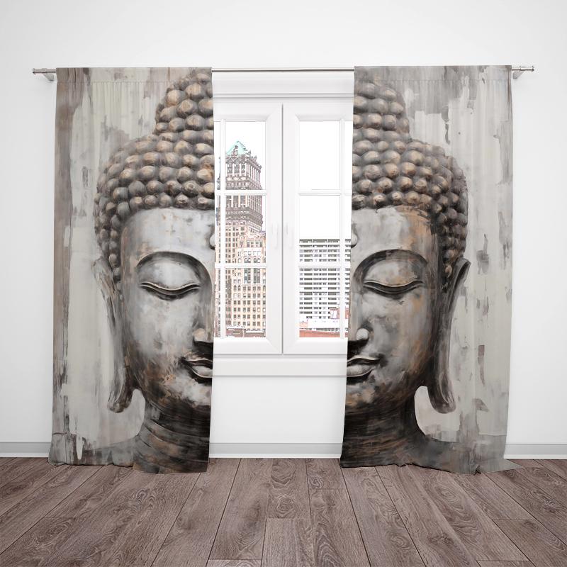 2ks- Buddhistické ochranné polyesterové závěsy s motivem hlavy Buddhy, závěsy s tunýlkem, koupelna, ložnice, obývací pokoj, dekorace domácí místnosti