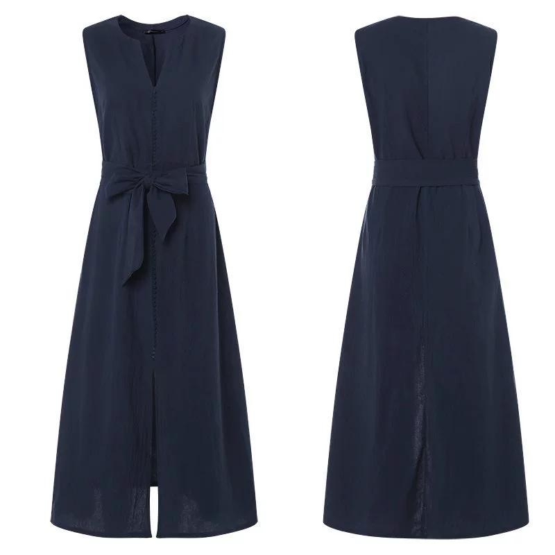 A Sleeveless Dress with A Slit Under The Waistband