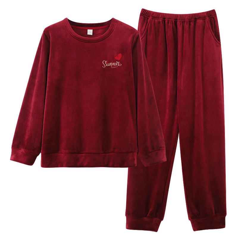 Women's Cozy Red Coral Fleece Homewear - Festive Casual Style for Autumn & Winter