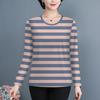 New Trendy Striped Loose and Slim Spring and Autumn Round Neck Long-sleeved T-shirt for Middle-aged Women and Mom Tops
