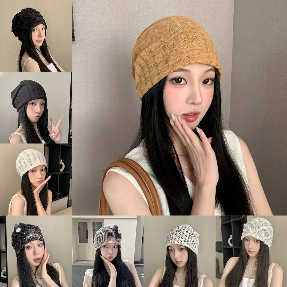 Lace Flower Stacked Hat Thin Soft Pullover Hat Creative Cap  Spring Summer