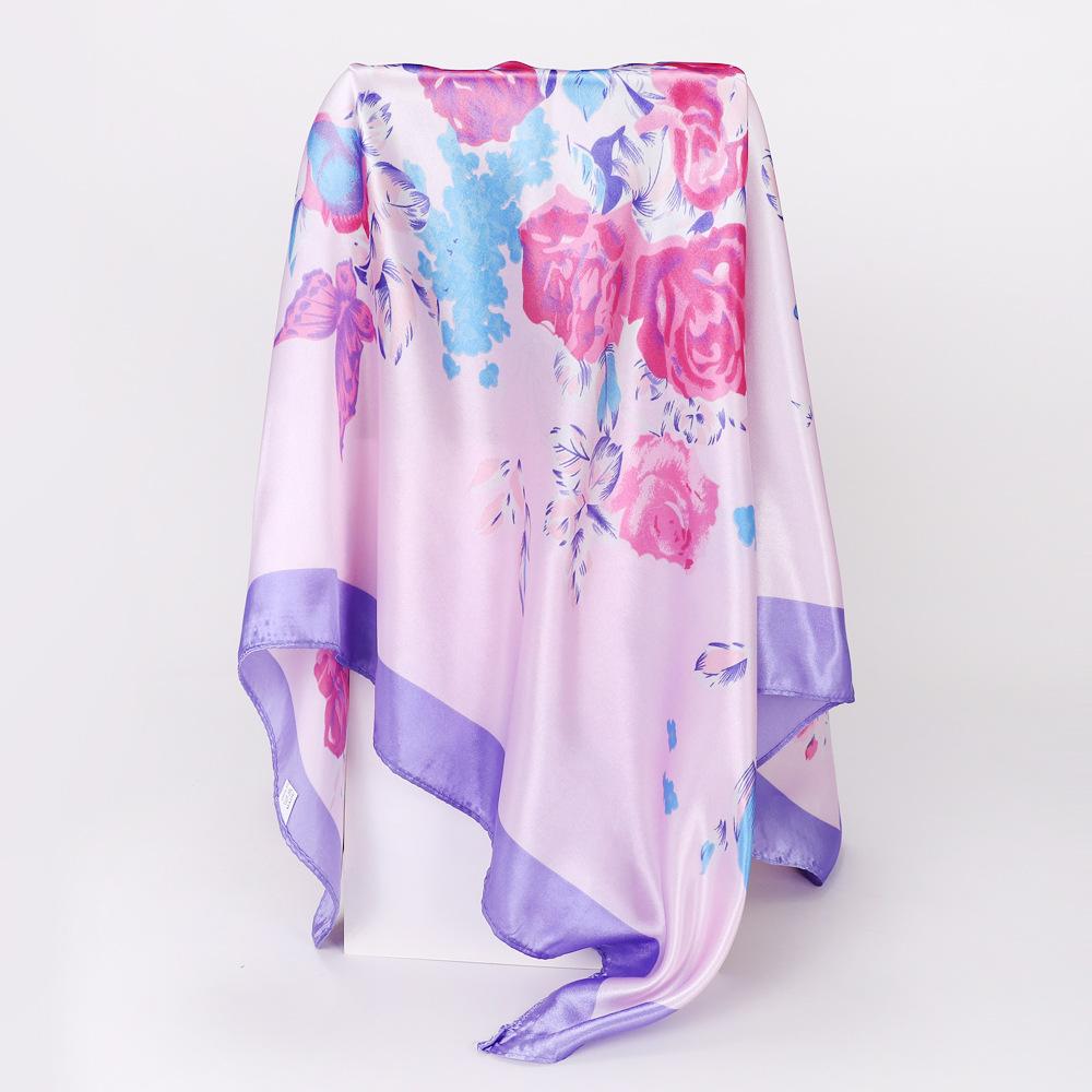 

Новый шелковый шарф Rose 90 см, большой квадратный шарф, женская шаль, модный тюрбан 90*90cm