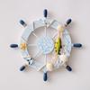 11" Nautical Beach Wooden Ship Wheel Wall Art Coastal Style Boat Steering Wheel Wall Hanging Ornament with Starfish And Hemp Rope for Living Room