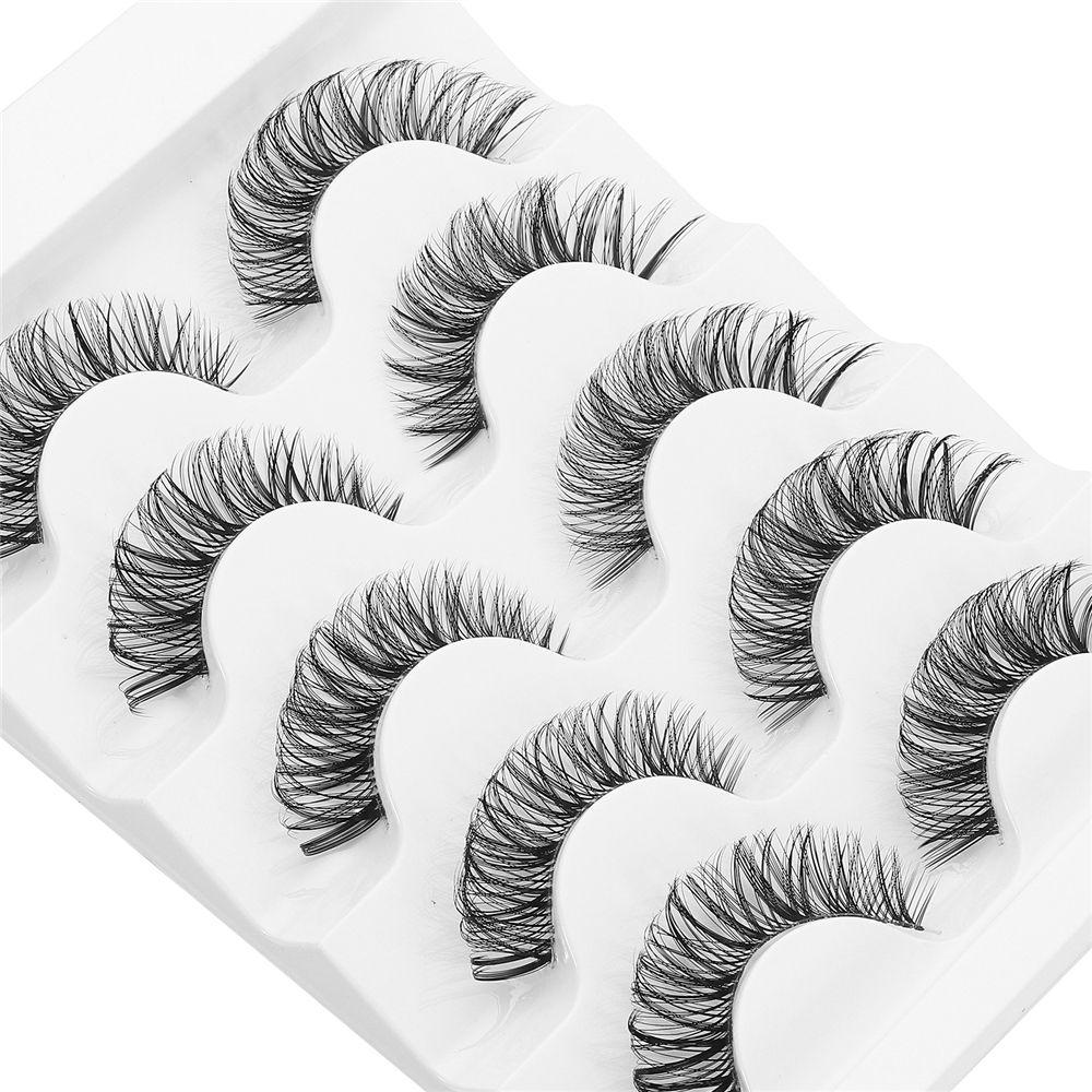 5 Pairs Natural Look Wispy Fluffy Eyelash Extension Clear Band False Eyelashes Russian Strip Lashes