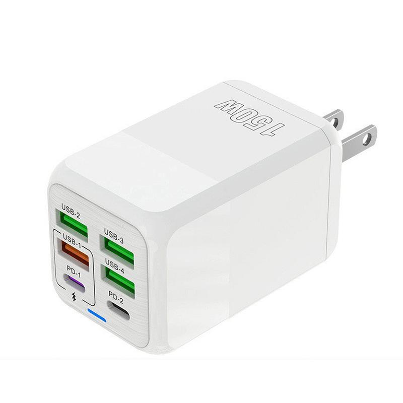 150 W 6 portów Pd QC 4.0 USB C Szybka ładowarka ścienna Super szybkie ładowanie dla iPhone'a Samsunga Ipada Xiaomi Huawei Oneplus Oppo