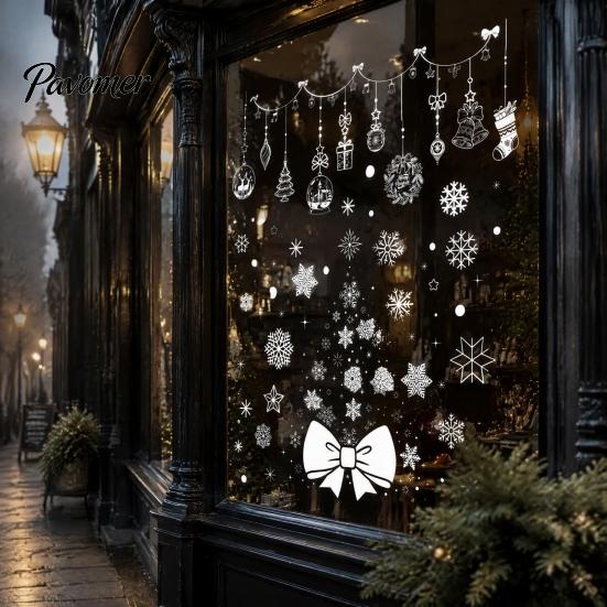 White Christmas Window Decorations 6Pcs Snowflake Static Clings, PVC Reusable Decals, Removable Seasonal Shop Display Decals Glass Stickers for Doors