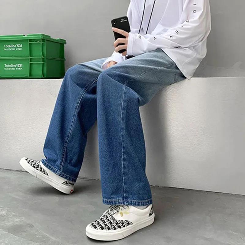 Chinese Version of Gradient Jeans Boys Autumn Trend Ins All-match Loose Wide-leg Casual Straight Long Pants Men and Women