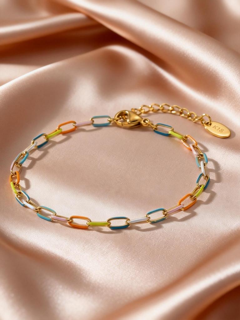 Bohemian Summer Colorful Drip Oil Stainless Steel Chain Necklace Bracelets for Women, Aesthetic Boho Jewelry Set Accessories