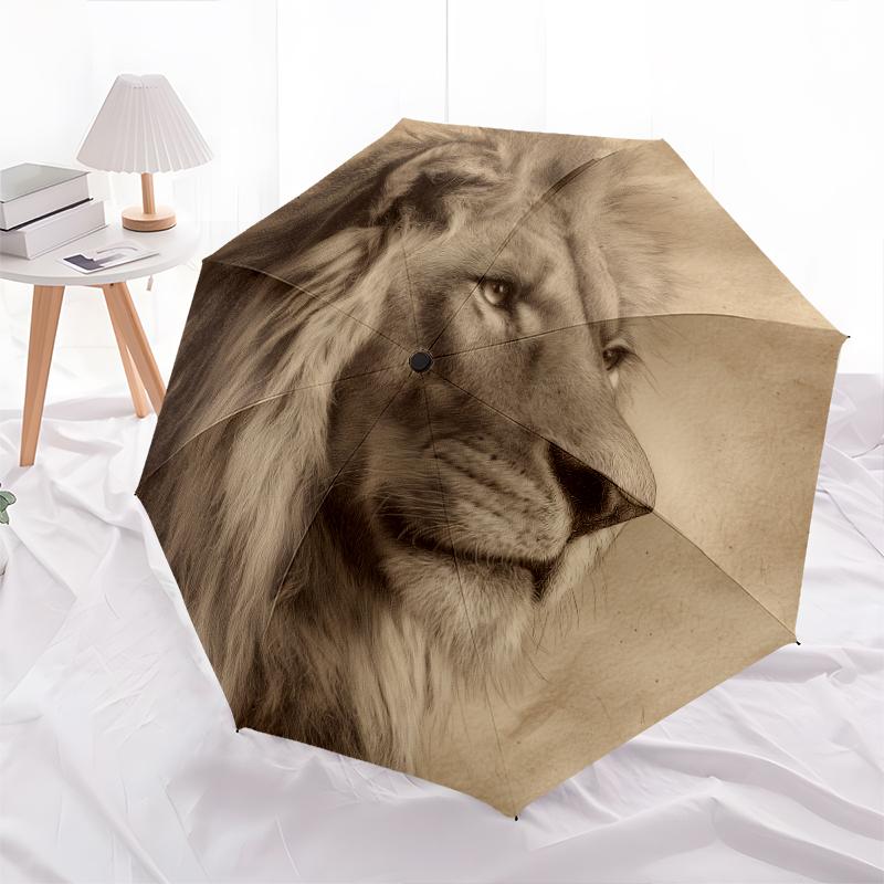 Lion Pattern, Automatic Folding Umbrella, Portable and Foldable Design, 8 Ribs, a Christmas or Birthday Gift.