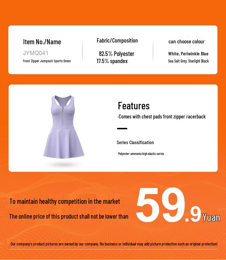 Women's Anti-Exposure Zipper Sports Dress - One-Piece Bra-Free for Running & Outdoor Fitness