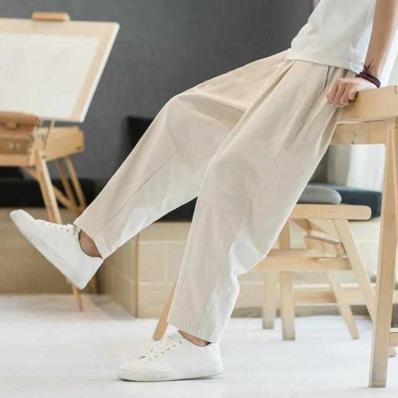 Summer Men's Trousers Cotton Linen Fashion Thin Soft Casual Pants Breathable Loose Shorts Straight Pants Streetwear