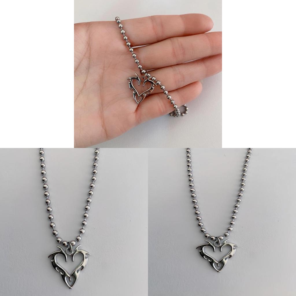 Titanium Steel Vintage Heart Pendant Necklace For Women With Geometric Design And Cross Chain