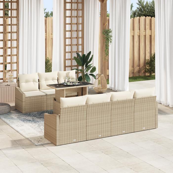 VidaXL Ensemble de canapé de jardin 8 pièces avec coussins beige en poly rotin 3357684