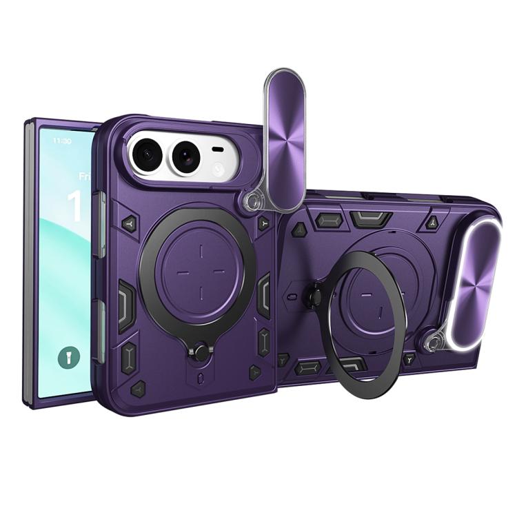 CD Texture Sliding Camshield Magnetic Holder Phone Case For iPhone Duo, TPU PC Shockproof Lens Protective Cover