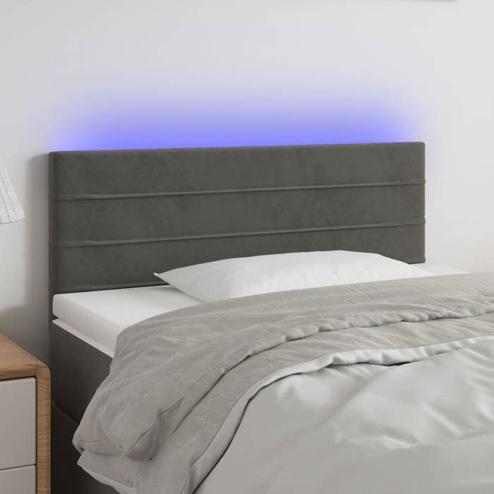VidaXL Tête de Lit à LED Meuble de Chambre à Coucher Accessoire de Lit Simple Tête de Cadre de Lit Intérieur Gris Foncé 3121789