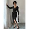 French Style Knitted Bodycon Dress Long Sleeve Slim Fit For Winter Autumn