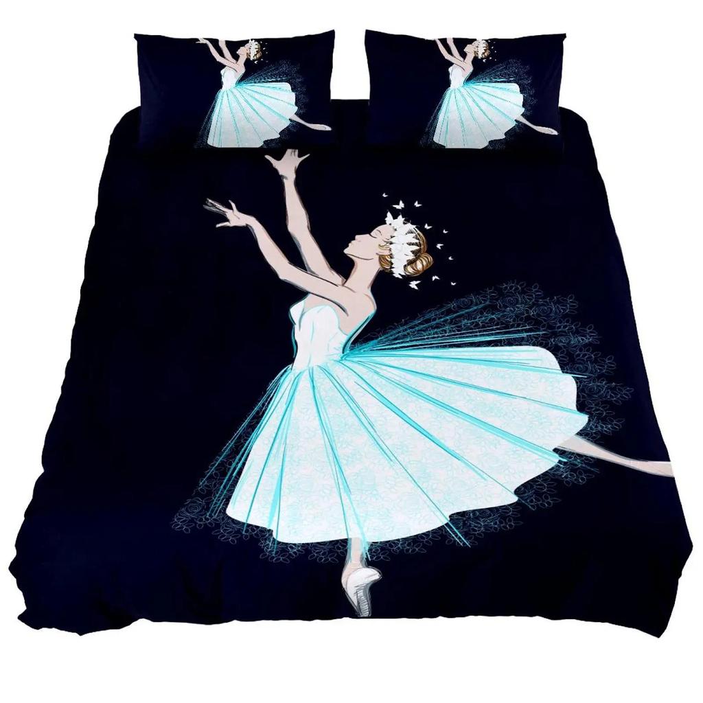 Carino Set Biancheria da Letto Principessa Ballerina Bambine Bambini 3 Pezzi Copripiumino Rosa Regalo di Compleanno per Bambine Decorazione Camera da Letto Misura Queen