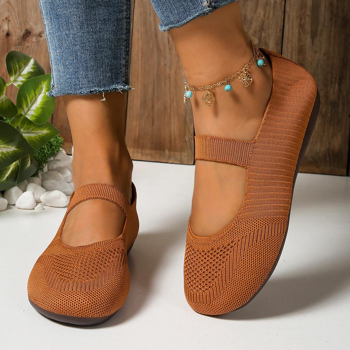 

Fashion Summer 2025 Fashion New Round Toe Flat Non-Slip Womens Shoes Hot Sale Light Solid Color Mesh Shallow Mouth Slip-On Women Flats 35 светло-коричневого