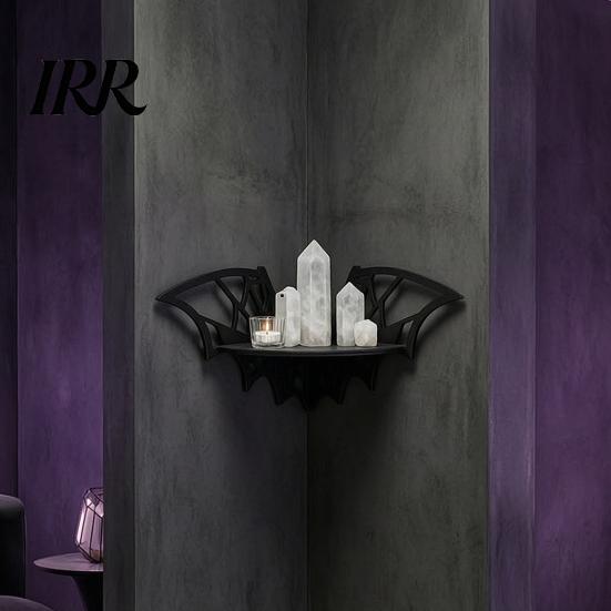 Small Floating Rack Halloween Bat Corner Shelf, Decorative Wooden Wall Mount Display Unique Storage Spiderweb Design Gothic for Home, Bedroom, Kitchen