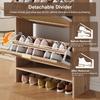 Modern Shoe Cabinet with Rattan Double Doors, 2 Drawers, Multi-level Storage, Narrow, for Hallway and Entrance, Wood Look, 65 × 25 × 106 Cm