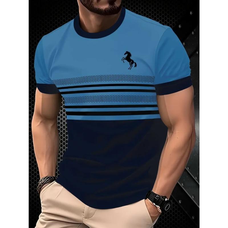 

Летняя мужская повседневная деловая футболка больших размеров с принтом лошади, модная футболка из мягкой полиэстеровой ткани средней эластичности, летняя мужская одежда свободного кроя S синий