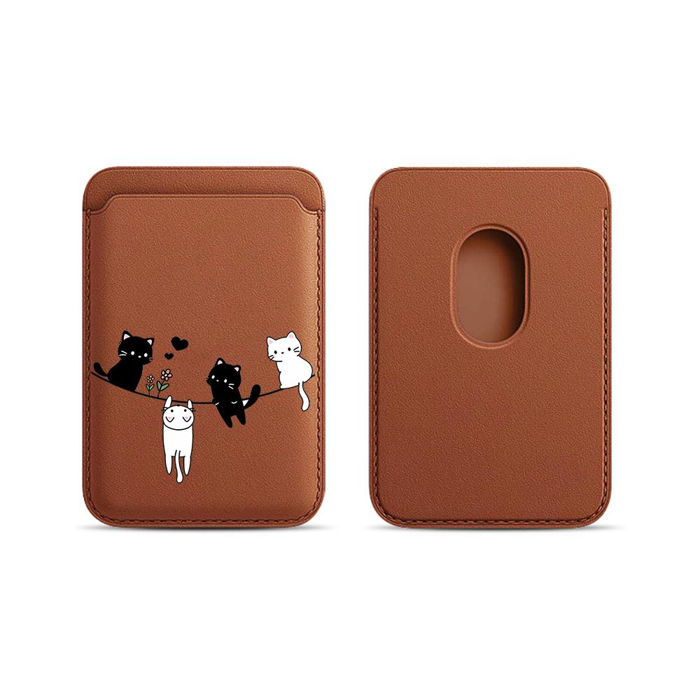 Cute Kitten Leather Card Wallet Cover Phone Card Holder Magnetic Case Suitable For All iPhone For Magsafe Card Phone Back Bag