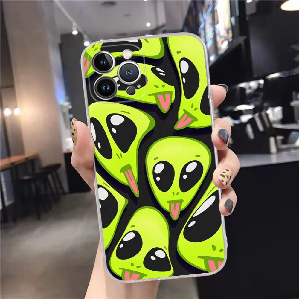 Funny Aesthetics Cartoon Alien Space Phone Case Silicone Soft For Iphone 16 15 14 13 12 11 Pro Mini XS MAX Plus X Cover