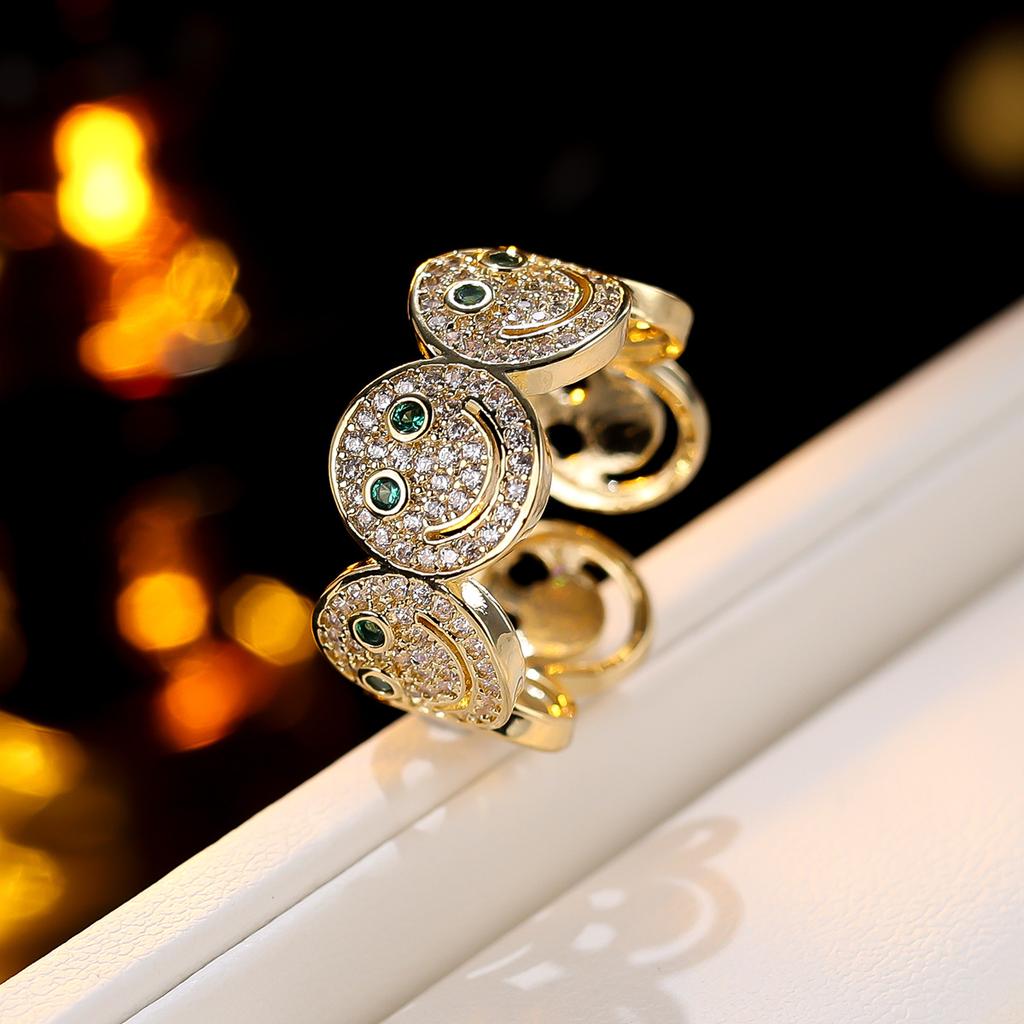 Women Smile Face Bracelet Ring Set Fashion Minimalist Zircon Jewelry Perfect For Party Gathering Wear