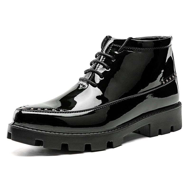 

Embossed men s high-top leather shoes men s autumn and winter patent leather youth platform zipper British high-top shoes men 38