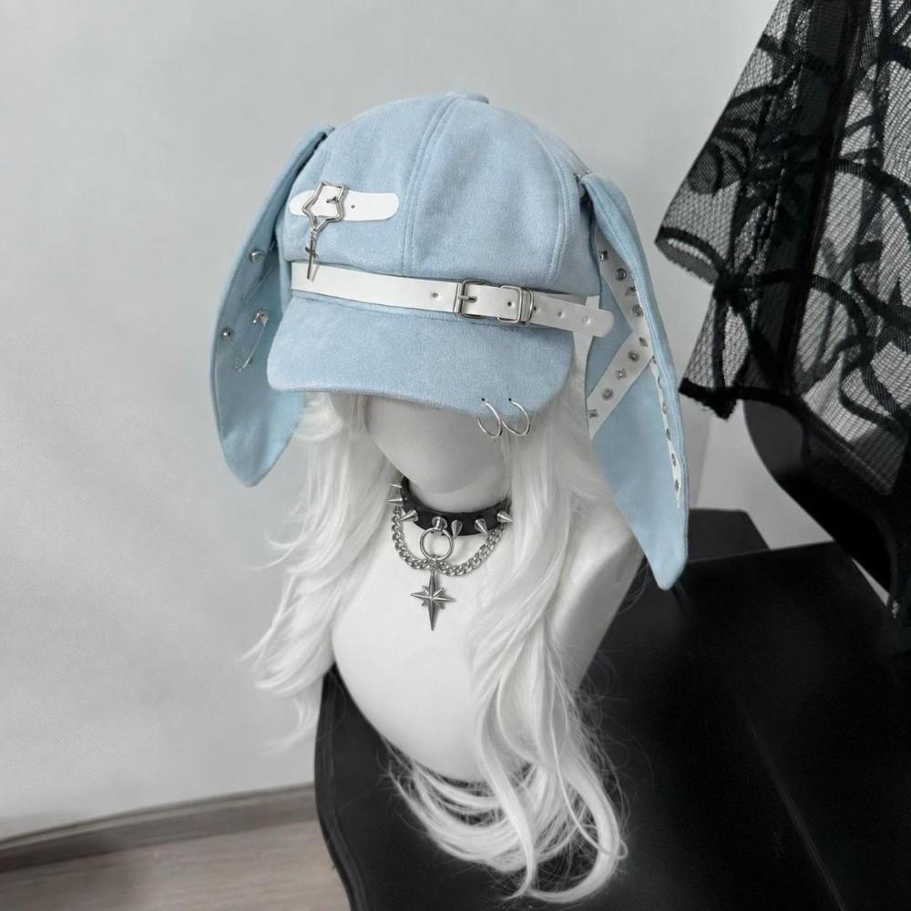 Detachable Long Rabbit Ears Beret Rivet Buckle Chic Octagonal Hat Gothic Punk Hat  for Girls