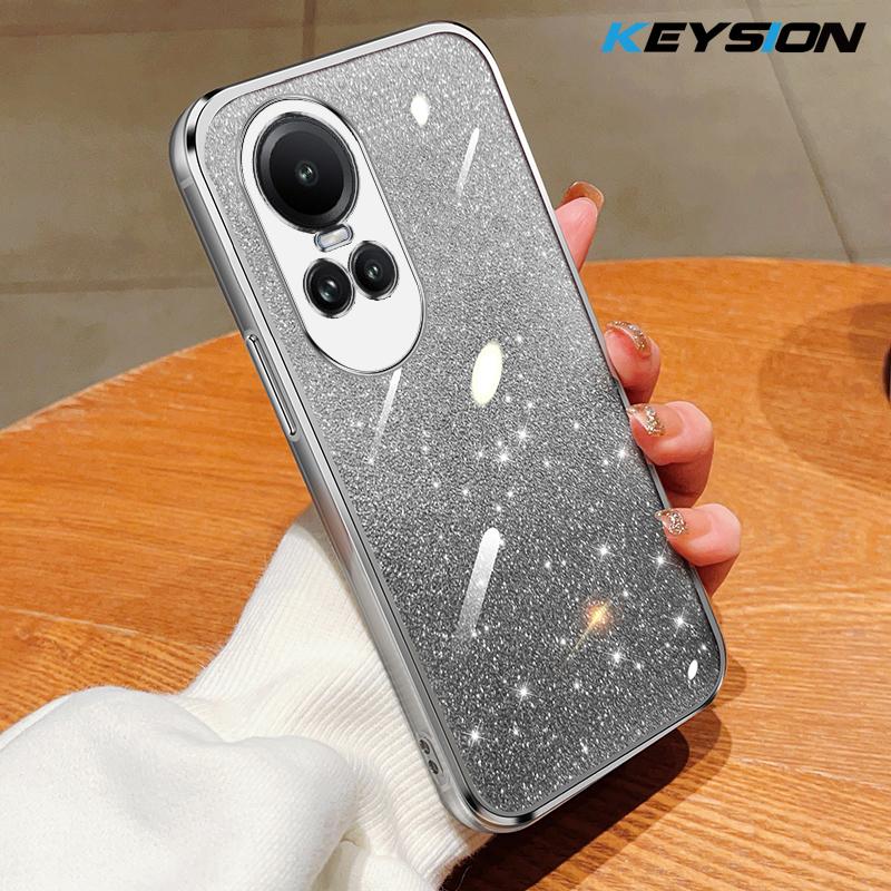 KEYSION Luxury Plating Glitter Phone Case for OPPO Reno 10 Pro 5G Transparent Soft TPU Shockproof Back Cover for OPPO Reno10 5G
