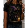 Fashion Women Retro Creative Cat Pattern Print T Shirt Funny Casual O-neck Short Sleeves T-shirt Summer Female Tee Shirt Halloween Limited Edition