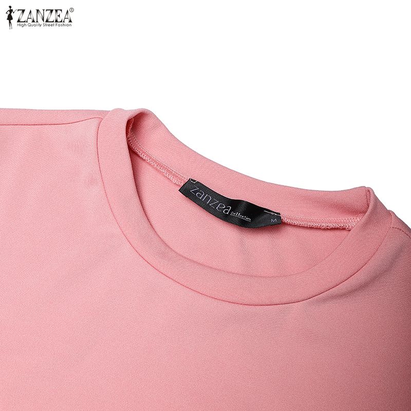 ZANZEA Vestido Casual Feminino de Verão com Gola Redonda e Manga Curta Plissado