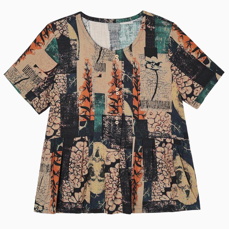 Women's Plus Size Printed 2-Piece Set – Casual Short Sleeve Summer Outfit (XL-5XL)