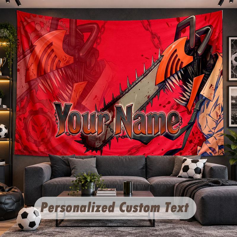 Wall Hanging Tapestry Custom NameChainsaw Man Pattern Personalized Printed Fabric Wall Decor