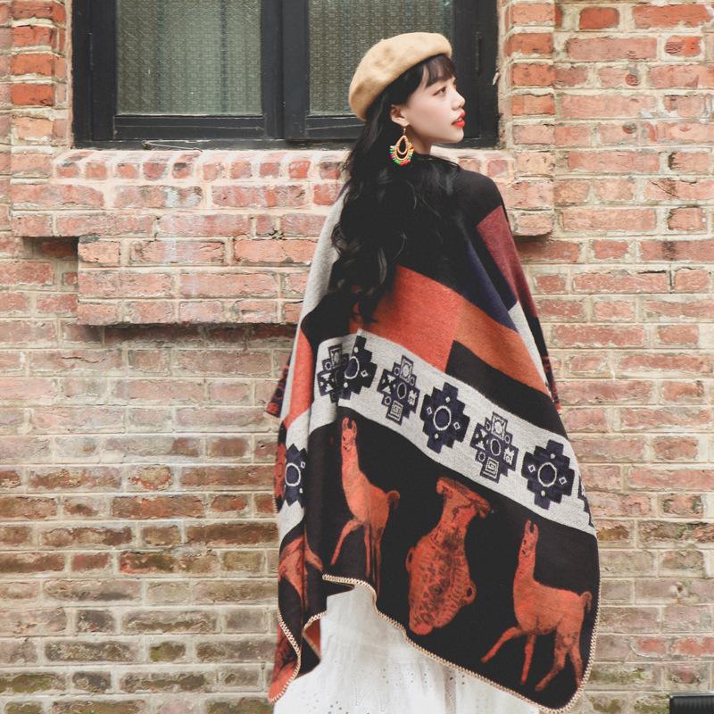 Ethnic Style Cape Shawl Travel Wear A Large Shawl With A Decorative Warm Scarf