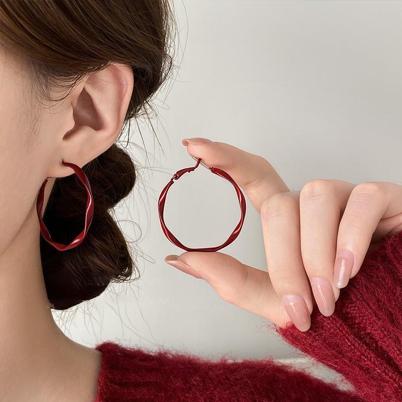 Silver Needle Ankara Red Love Stud Earrings Fashion Temperament New Earrings Light Luxury Premium Autumn and Winter