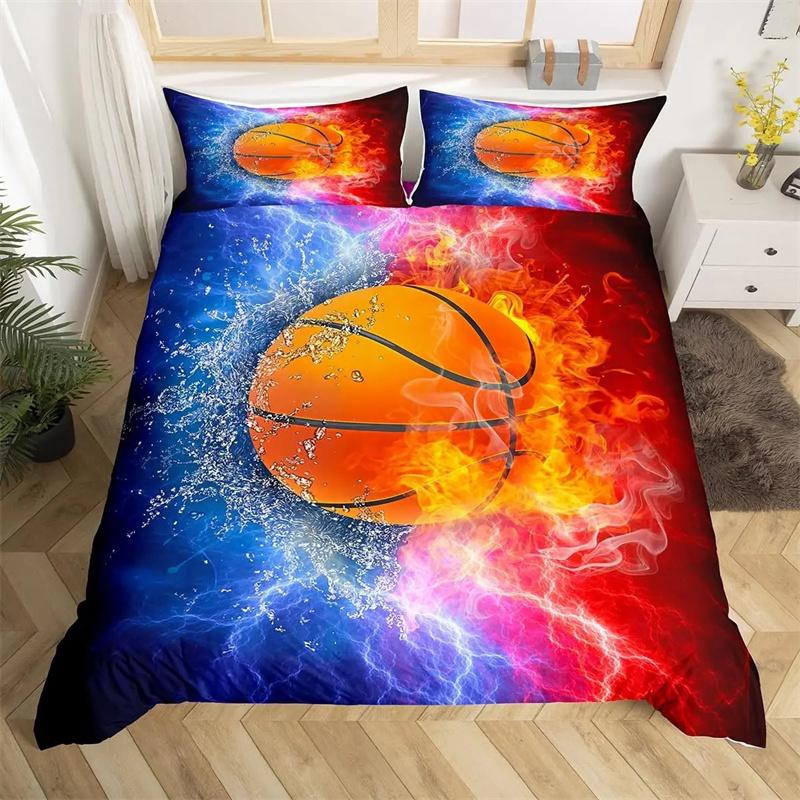 Basketball Duvet Cover Black Gold Bedding Set Black and Golden Basketball Court Design Comforter Cover Sports Games Quilt Cover