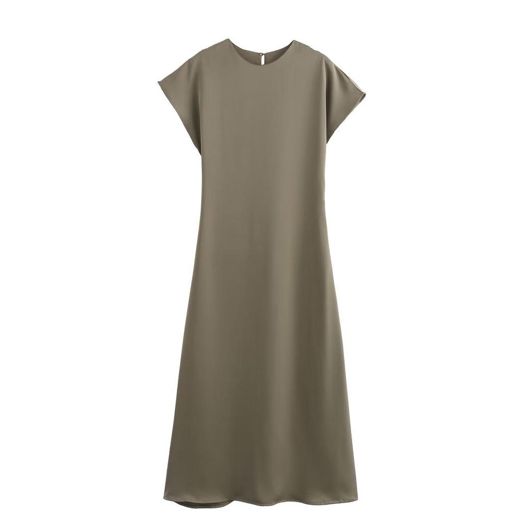 ZARZ European & American Style Versatile Women's Silk Satin Midi Dress