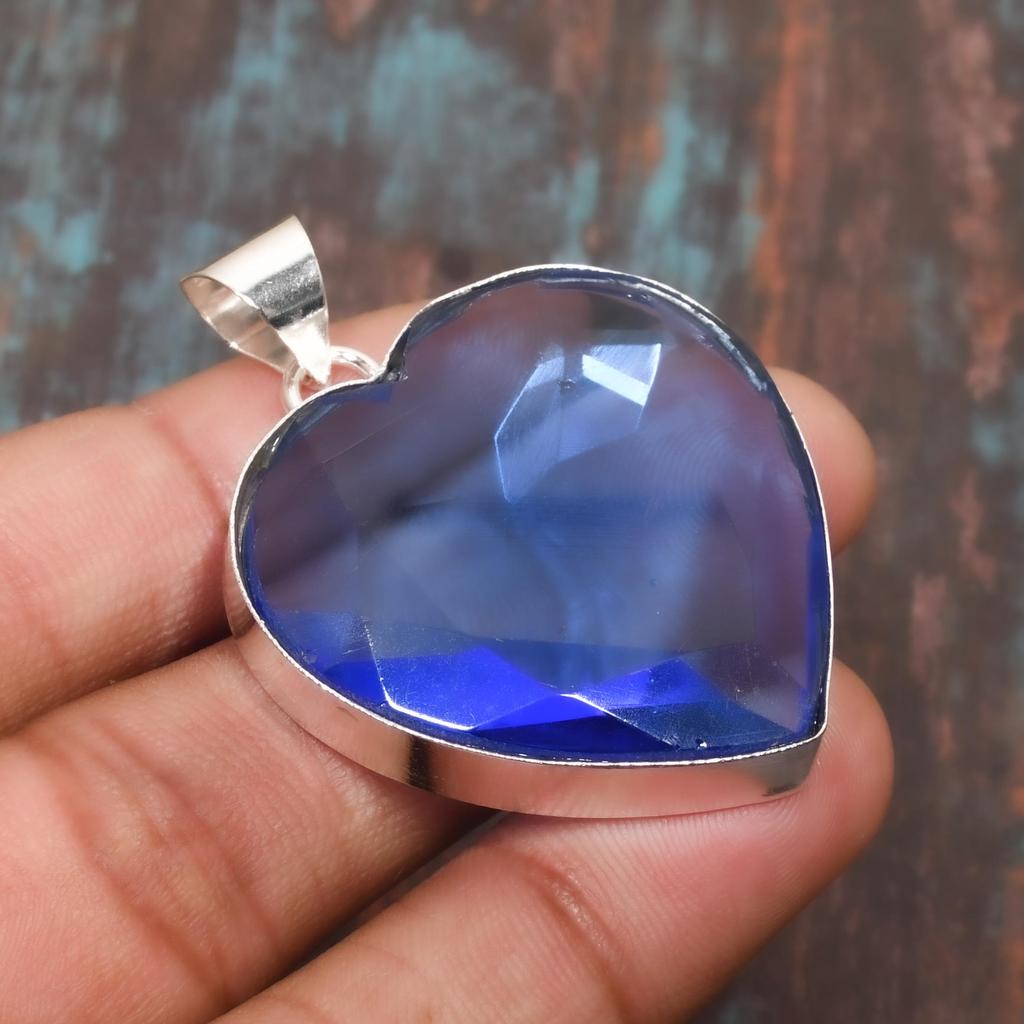 Heart Shape London Blue Topaz Gemstone Handmade 925 Sterling Silver Jewelry Pendant For Her