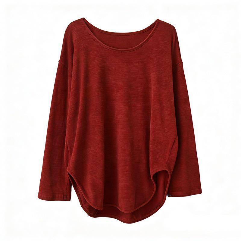 Women's Plus Size Cotton Long Sleeve Curved Hem T-Shirt for Autumn