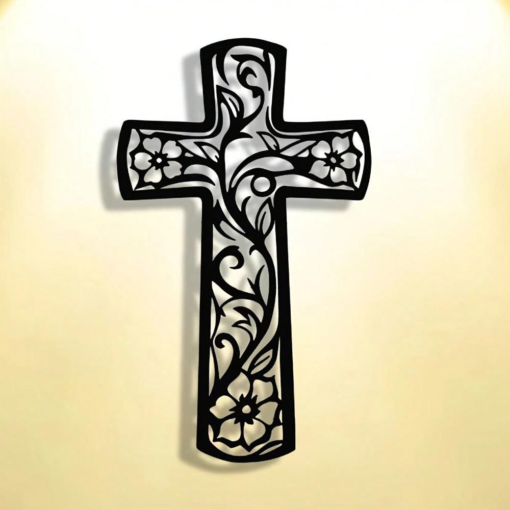Abstract Cross Wall Art Metal Decor Filigree Grapevine Design Modern Spiritual Sculpture Office Living Room
