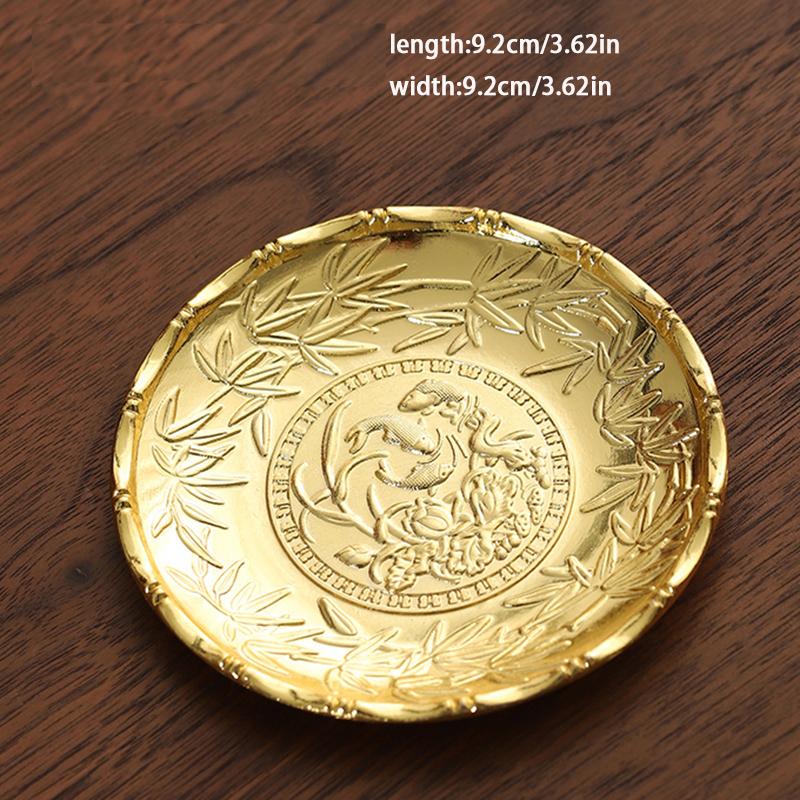 1PCgolden retro metal coaster tea ceremony decoration exquisite insulation pad suitable for tea rooms, home decoration