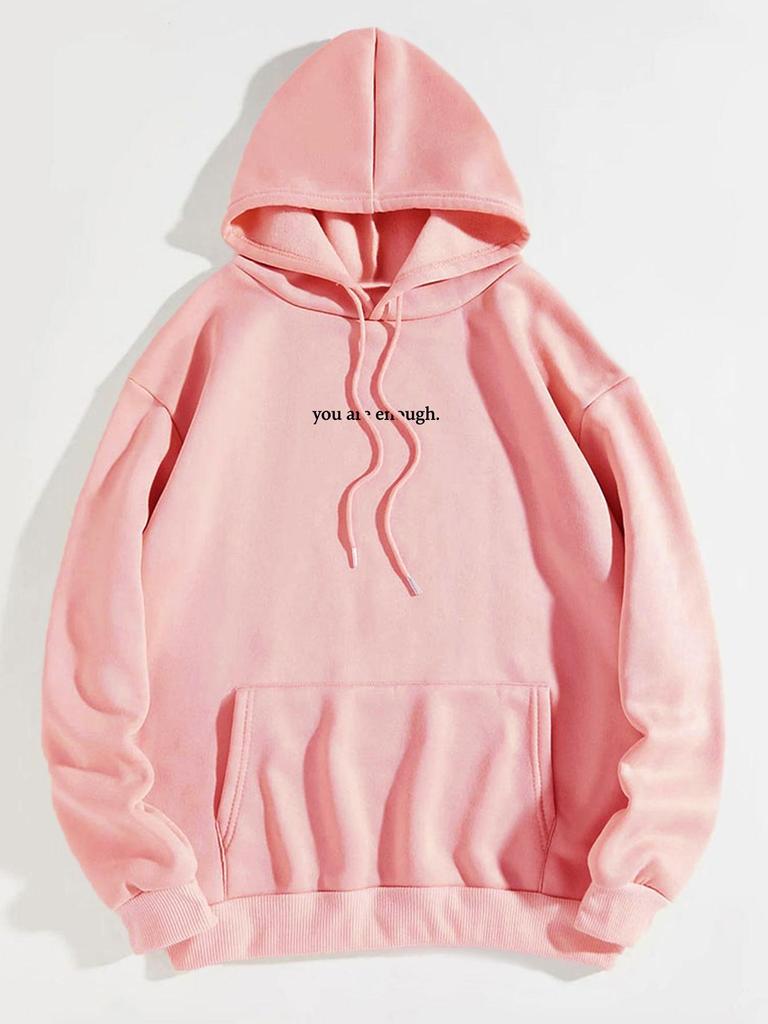 Damen Fleecegefüttertes Kapuzensweatshirt mit Buchstabenaufdruck, Unifarben, Kordelzug, Europäische Größe