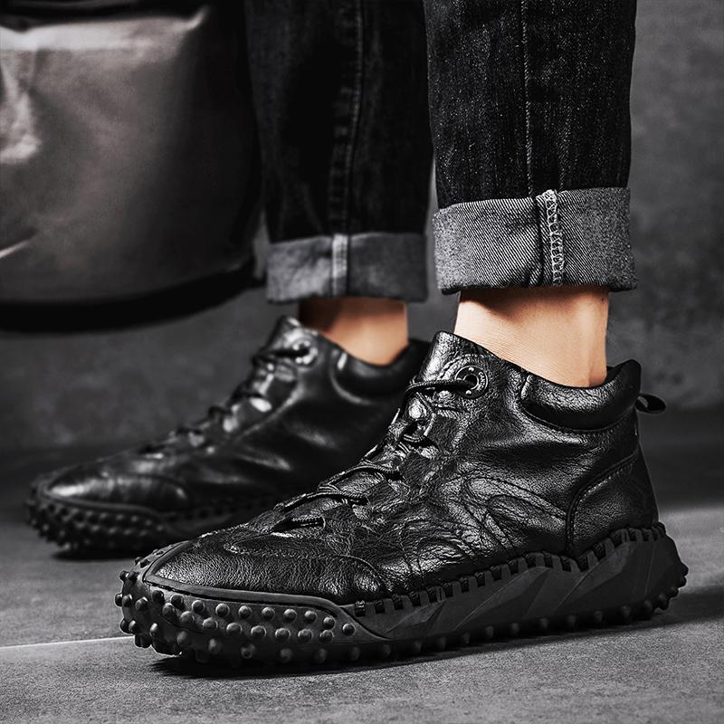 38-46 Fall/ Winter Mens Handmade  Leather  Soft Sock Ankle Boots Autumn Winter Men Boots Men's Ankle Boots Handmade Plush Shoes Casual Shoes