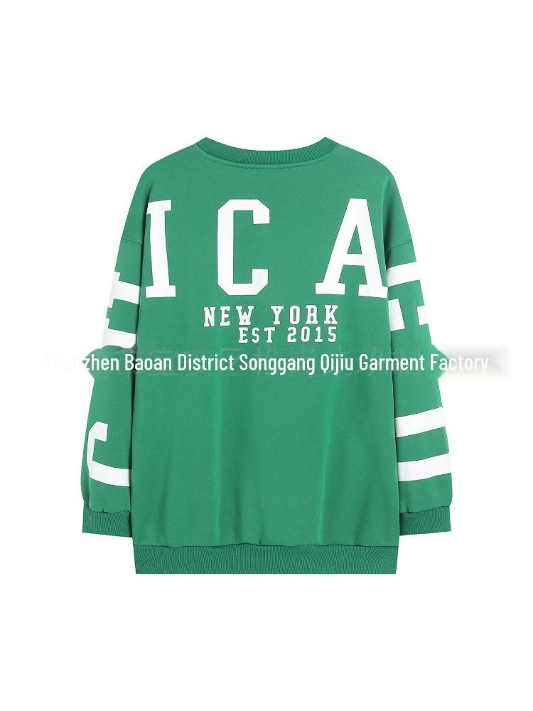 2023 Women's Loose Round Neck Casual Sweatshirt Thick Versatile Letter Print