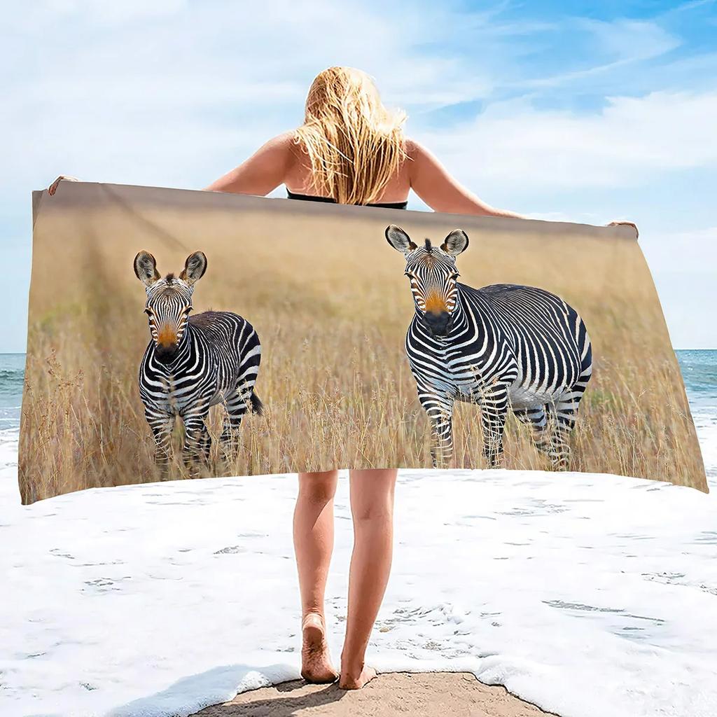 Cute Zebra Beach Towel Wild Animal Print Bath Towel for Spa Travel Yoga Sport Camp Hiking Microfiber Quick Dry Swimming Cover