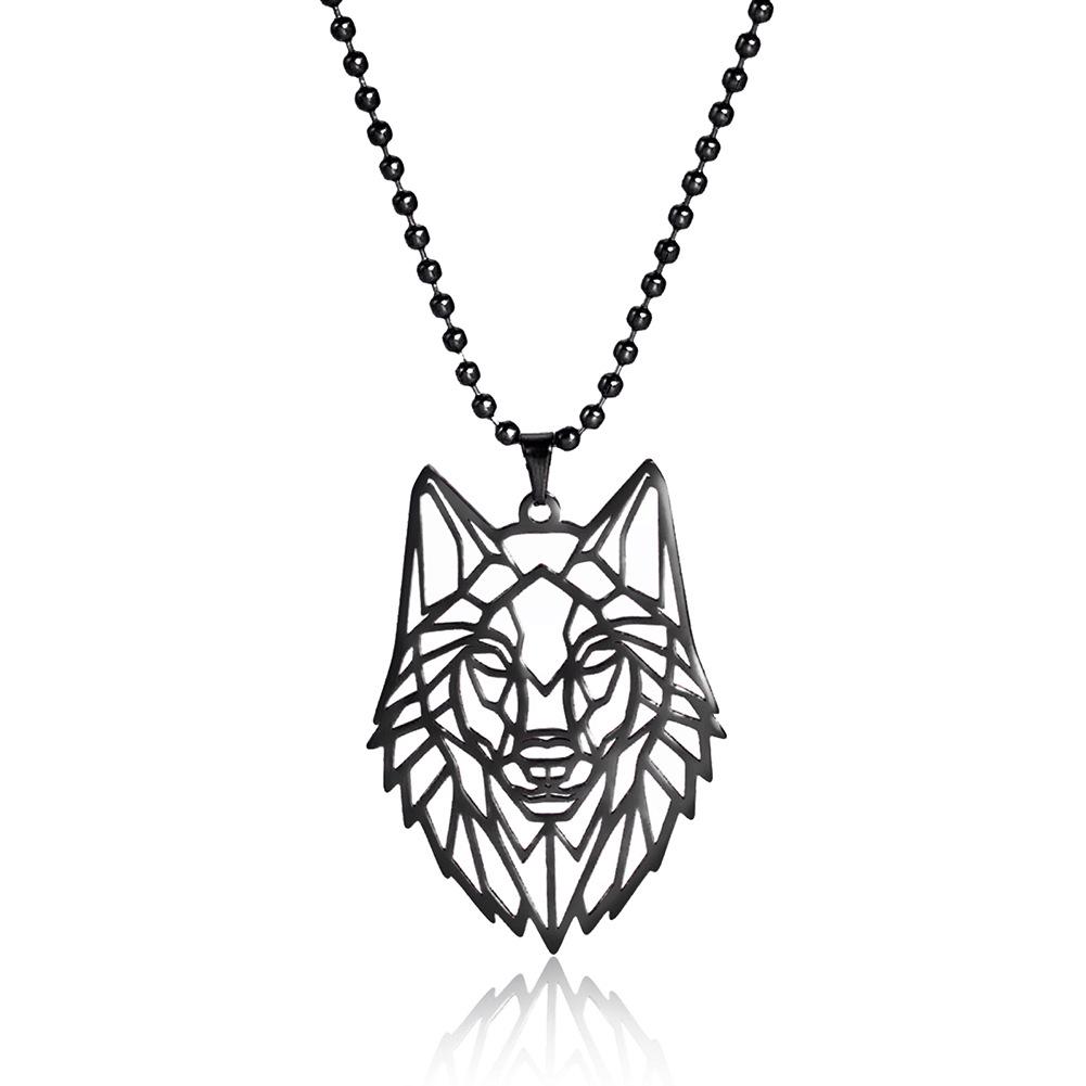Titanium Steel Wolf Head Pendant Necklace with Forest-Themed Hollow Carving