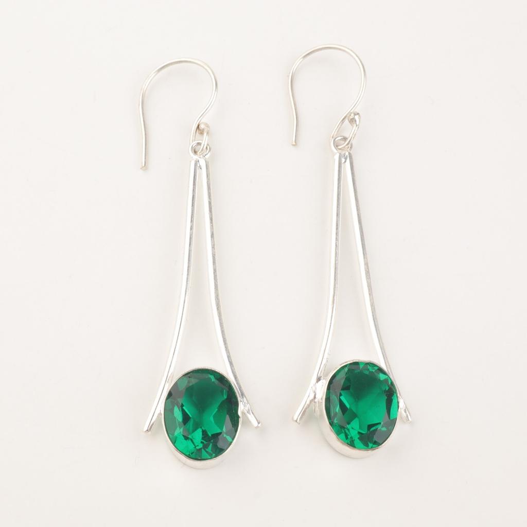 Green Emerald Stone Boho Dangle Engagement Gift Earrings Jewelry Sterling Silver EE-136-9