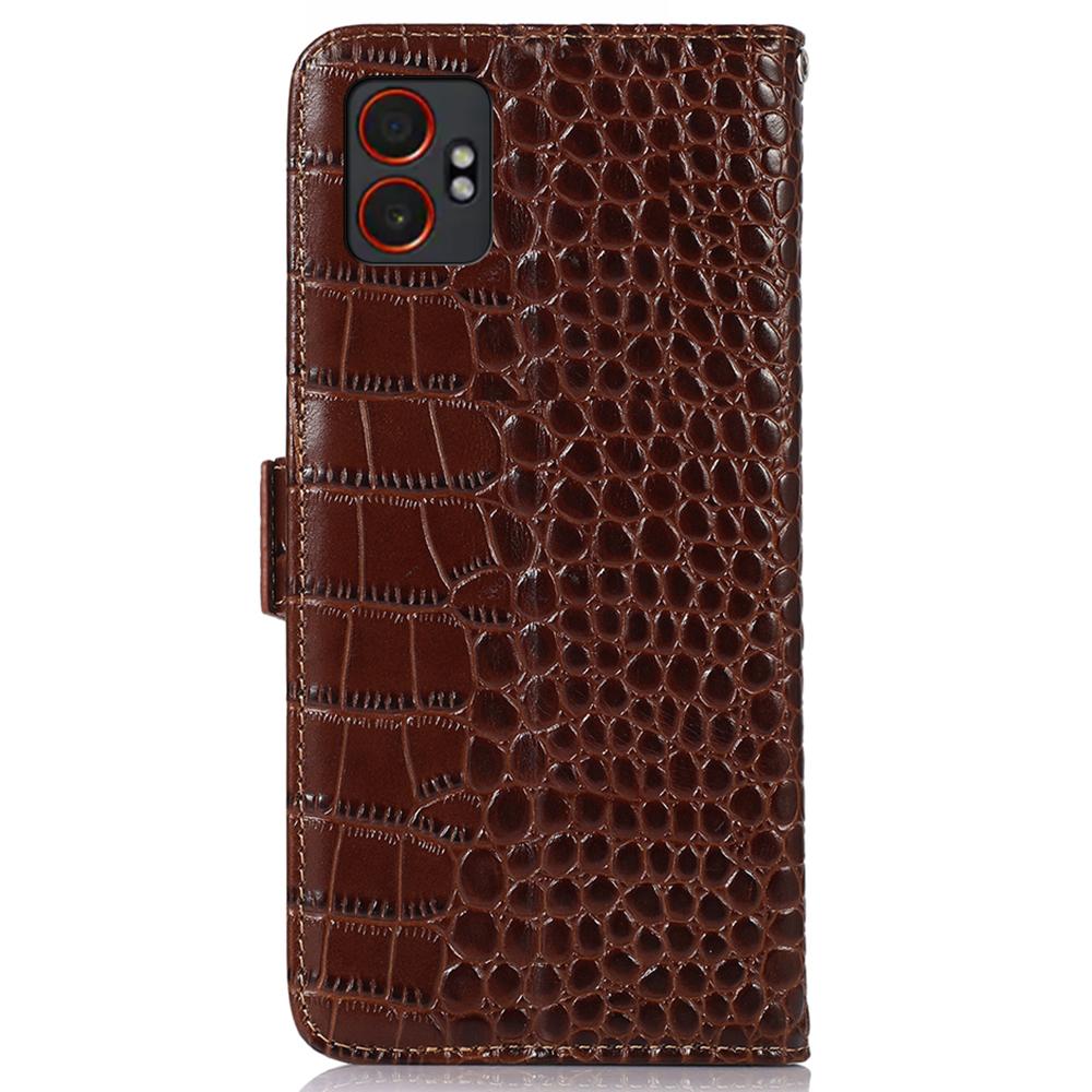 Für Samsung Galaxy XCover7 Pro Hülle Krokodiltextur Echtes Rindsleder Handyhülle mit Geldbörse